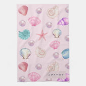 Custom Monogram Coastal Seashell Pearl Ocean Gesch Geschirrtuch (Vertikal)