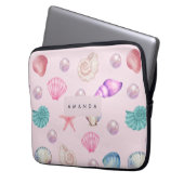 Custom Monogram Coastal Seashell Pearl Ocean Gesch Laptopschutzhülle (Vorderseite Links)