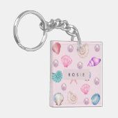 Custom Monogram Coastal Seashell Pearl Ocean Gesch Schlüsselanhänger (Vorderseite links)