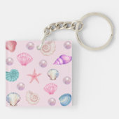 Custom Monogram Coastal Seashell Pearl Ocean Gesch Schlüsselanhänger (Rückseite)