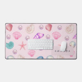 Custom Monogram Coastal Seashell Pearl Ocean Gesch Schreibtischunterlage (Tastatur & Maus)