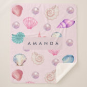 Custom Monogram Coastal Seashell Pearl Ocean Gesch Sherpadecke (Vorderseite)