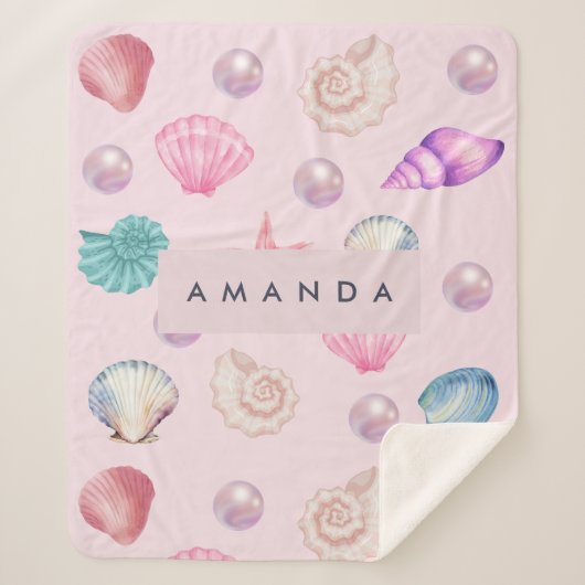 Custom Monogram Coastal Seashell Pearl Ocean Gesch Sherpadecke (Vorderseite)