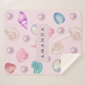 Custom Monogram Coastal Seashell Pearl Ocean Gesch Sherpadecke (Vorderseite (Horizontal))