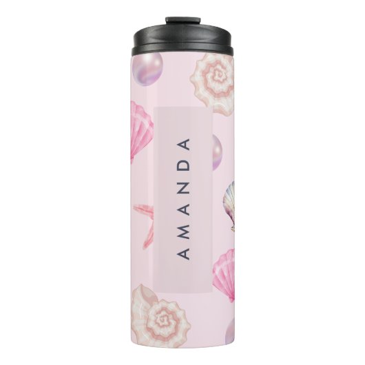 Custom Monogram Coastal Seashell Pearl Ocean Gesch Thermosbecher (Vorderseite)