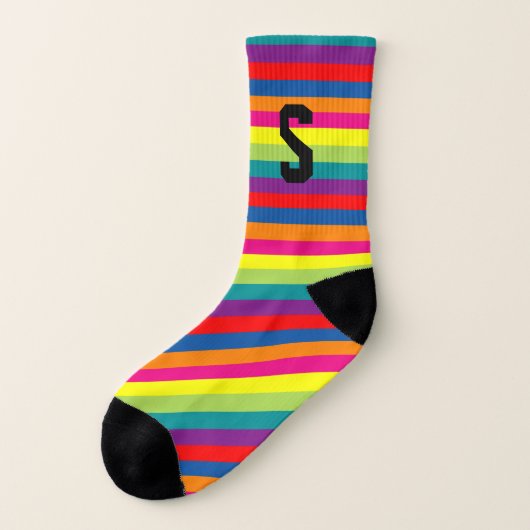 Custom monogram colorful rainbow striped socks socken (Links - Außen)