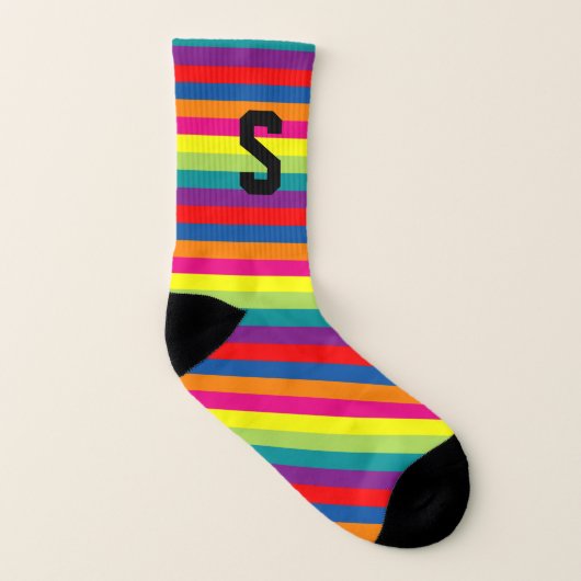 Custom monogram colorful rainbow striped socks socken (Rechts - Außen)