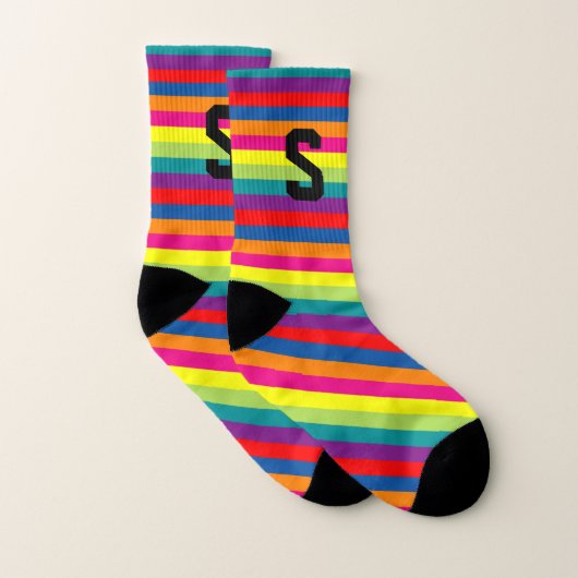Custom monogram colorful rainbow striped socks socken (Paar)