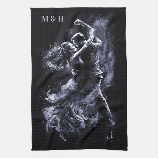Custom Monogram Dancing Couple Geschirrtuch (Vertikal)