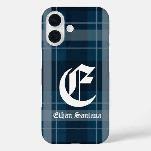Custom Monogram Dark Blue Kariert Case-Mate iPhone Hülle (Rückseite)