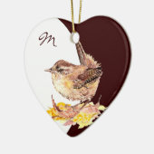 Custom Monogram Dating Watercolor Wren Bird Keramikornament (Links)