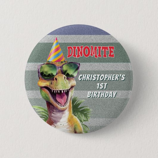 Custom Monogram Dinosaurier Dinomite Birthday Part Button (Vorderseite)