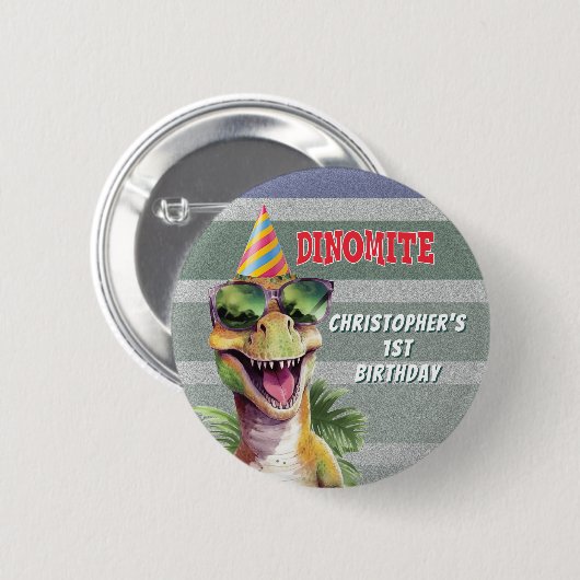 Custom Monogram Dinosaurier Dinomite Birthday Part Button (Vorne & Hinten)