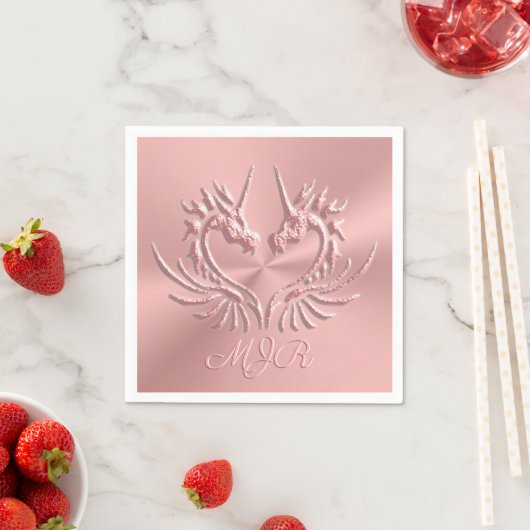 Custom Monogram Dragon Scale Herz, Rose Gold Serviette (Beispiel)