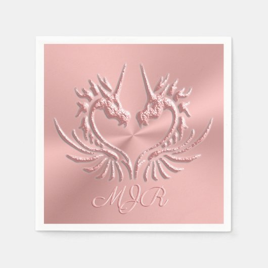 Custom Monogram Dragon Scale Herz, Rose Gold Serviette (Vorderseite)