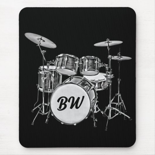 Custom Monogram Drummer Drum Kit Musician Music Mousepad (Vorne)