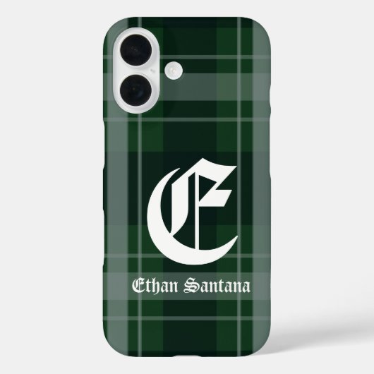 Custom Monogram Dunkelgrün Kariert Case-Mate iPhone Hülle (Rückseite)