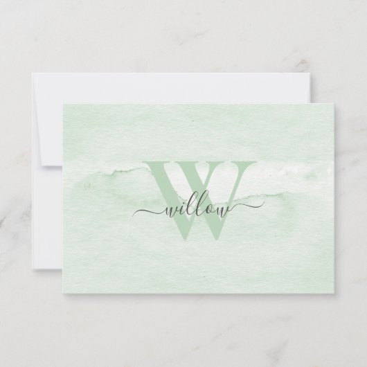 Custom Monogram Dusty Green Watercolor Family Dankeskarte (Vorderseite)
