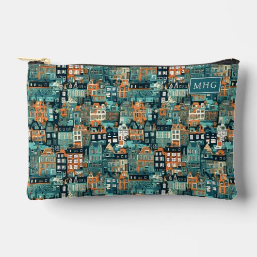 Custom Monogram Dutch Houses Pattern Zubehörtasche (Vorderseite)