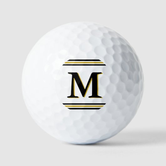 Custom Monogram Elegant Gold Black Personalized Golfball (Vorderseite)