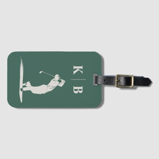 Custom Monogram Elegant Green Personalisiert Golf Gepäckanhänger (Vorderseite (Horizontal))