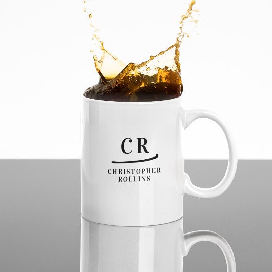 Custom Monogram Elegant Minimal Schwarz und Weiß Kaffeetasse