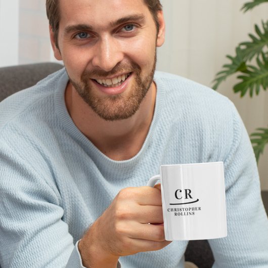 Custom Monogram Elegant Minimal Schwarz und Weiß Kaffeetasse