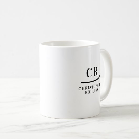 Custom Monogram Elegant Minimal Schwarz und Weiß Kaffeetasse (VorderseiteRechts)