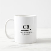 Custom Monogram Elegant Minimal Schwarz und Weiß Kaffeetasse (Links)