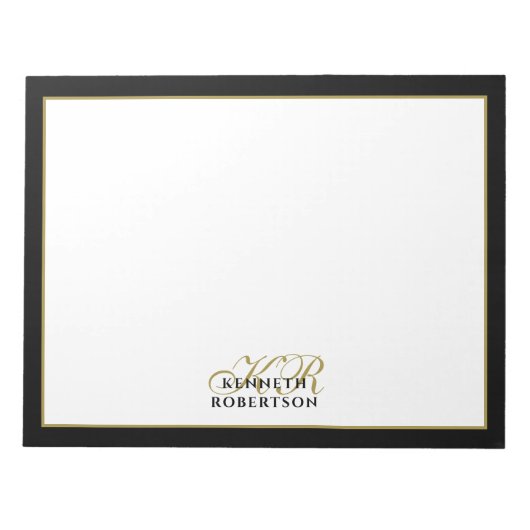 Custom Monogram Elegant Minimalist Black Gold Men Notizblock (Vorderseite)