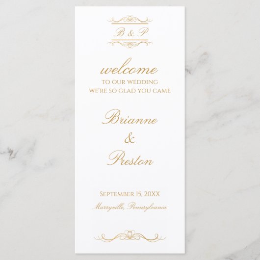 Custom Monogram Elegant Modern Gold Wedding Programm (Vorderseite)