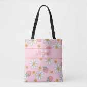 Custom Monogram Elegant Strawberry Daisy Pink Tasche (Vorderseite)