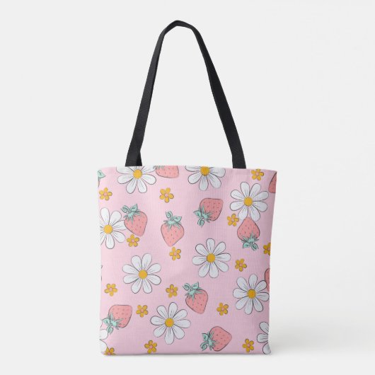 Custom Monogram Elegant Strawberry Daisy Pink Tasche (Rückseite)