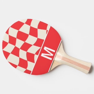 Custom monogram elegant white red squares pattern tischtennis schläger