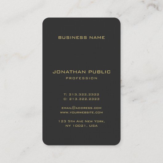 Custom Monogram Elegante Imitats Gold Vertical Oce Visitenkarte (Rückseite)