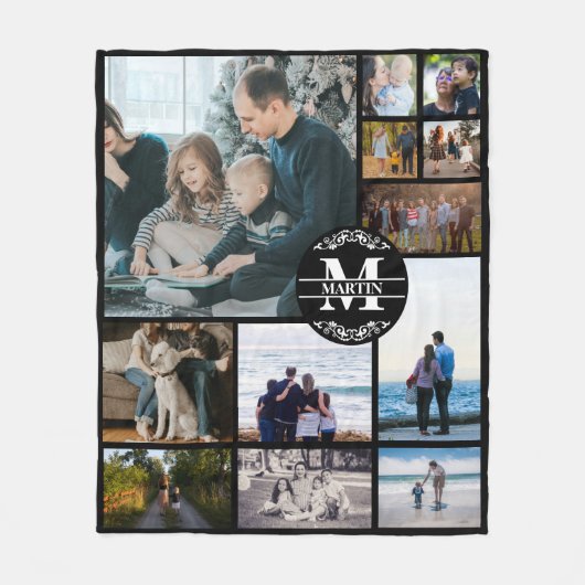 Custom Monogram Family 12 Foto Collage Fleecedecke (Vorderseite)