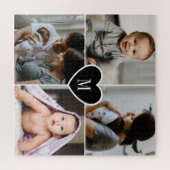 Custom Monogram Family Foto Collage Black Heart Puzzle (Horizontal)