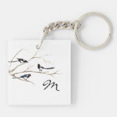 Custom Monogram Family Quote Magpie Birds Schlüsselanhänger (Rückseite)