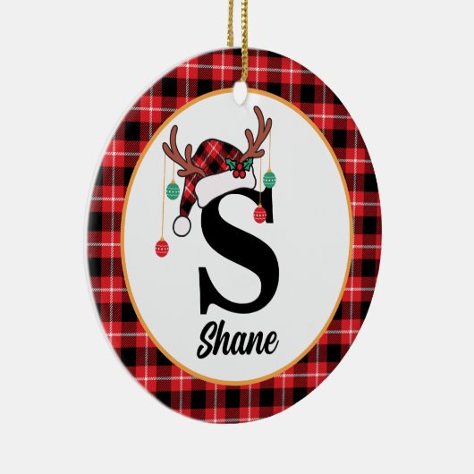 Custom Monogram Family Weihnachten Karierte Weihna Keramik Ornament (Rechts)