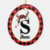 Custom Monogram Family Weihnachten Karierte Weihna Keramik Ornament (Links)