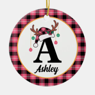 Custom Monogram Family Weihnachten Karierte Weihna Keramik Ornament
