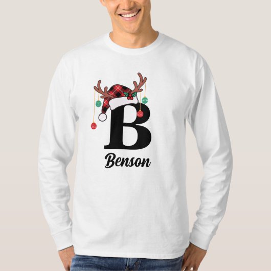 Custom Monogram Family Weihnachten Karierte Weihna T-Shirt (Vorderseite)