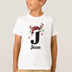 Custom Monogram Family Weihnachten Karierte Weihna T-Shirt