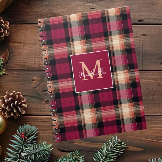 Custom Monogram Festive Gingham Style Pattern Notizblock