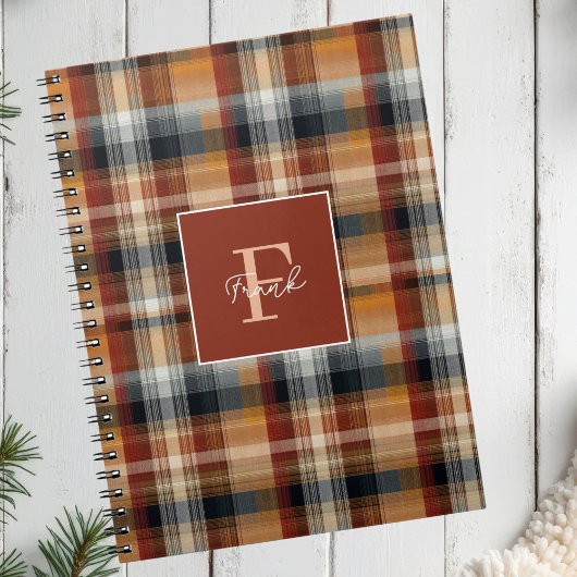 Custom Monogram Festive Gingham Style Pattern Notizblock