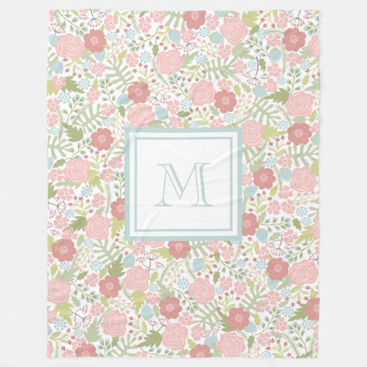 Custom Monogram Fleece Blanket floral Pastell Cosy (Vorderseite)