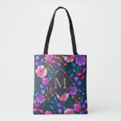 Custom Monogram Floral Navy farbenfrohe Totbeutel Tasche (Vorderseite)
