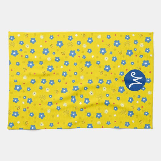 Custom Monogram Floral Print Geschirrtuch (Horizontal)