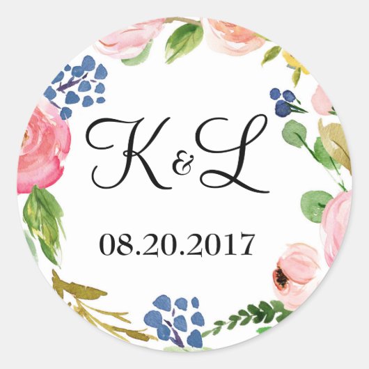Custom Monogram Floral Wedding Round Sticker Gefal (Vorderseite)