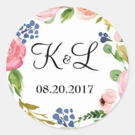 Custom Monogram Floral Wedding Round Sticker Gefal